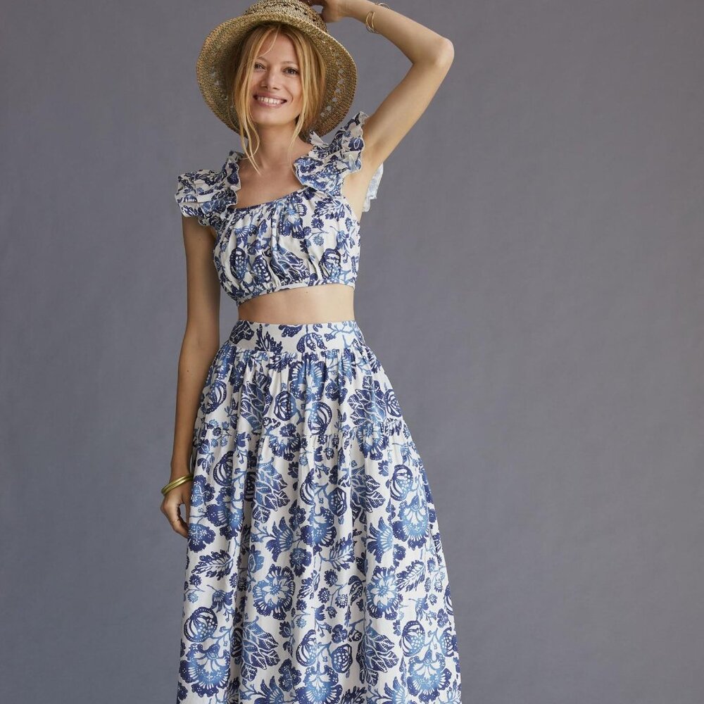 🆕🏷️ Anthropologie Forever That Girl Remme Ruffle Maxi Skirt Set - XXS ✨🌿